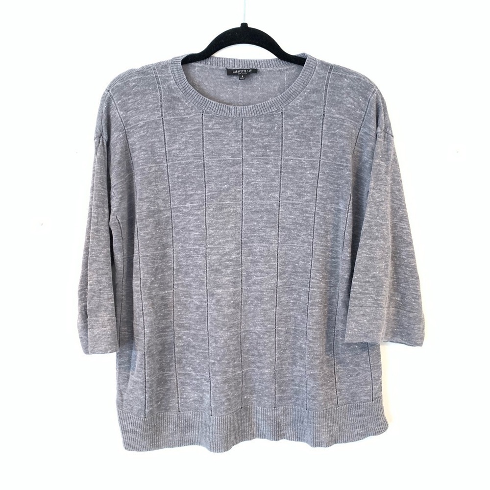 Lafayette 148 S Silk Linen Gray Windowpane Sweater